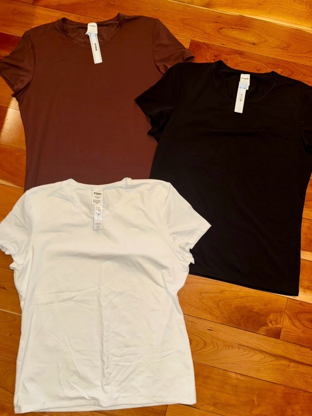 BUNDLE - NWT PINK Victoria's Secret Black, Brown & White Short Sleeve Fitted Top